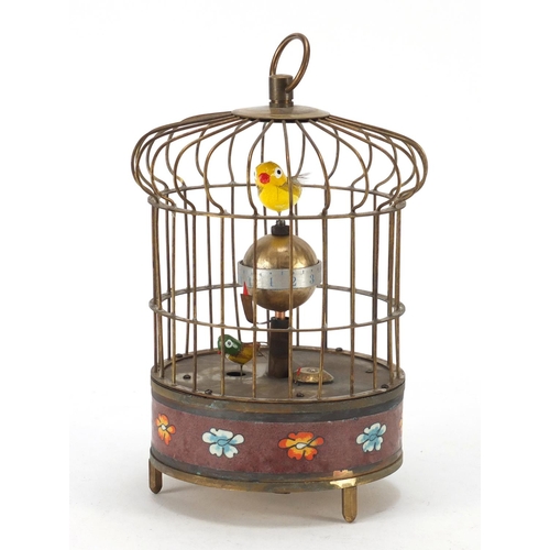 2114 - Clockwork automaton bird cage design clock, 19.5cm high