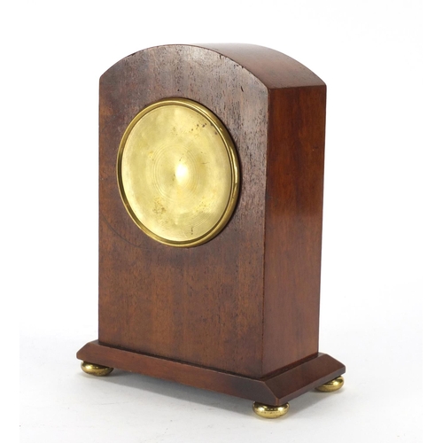 2115 - Edwardian inlaid mahogany mantel clock with Arabic numerals, 23cm high
