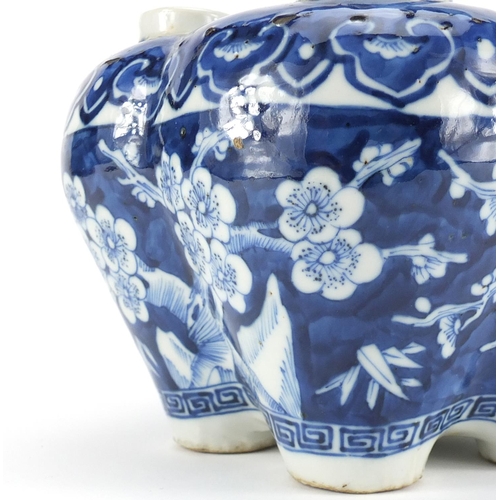 2304 - Chinese blue and white porcelain tulip vase, hand painted with prunus flowers, 26.5cm high