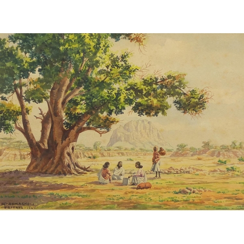2033 - Giovanni Romagnoli 1947 - Eritrea, East Africa, four watercolours, mounted and framed, the largest 3... 