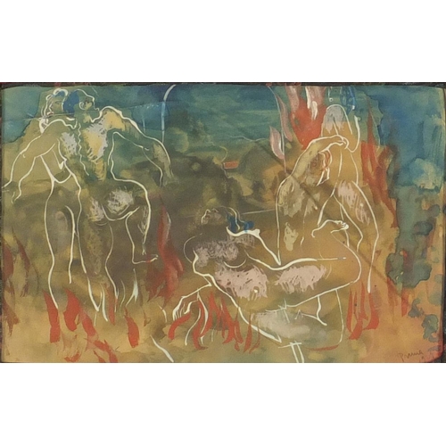 2082 - Pedro Pruna 1909 - L'Enfre, mixed media on paper, inscribed verso, mounted and framed, 19cm x 12cm