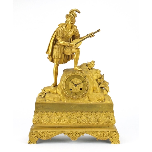 2045 - Good French Empire ormolu figural mantel clock striking on a bell by Alexandre Roussel, mounted with... 