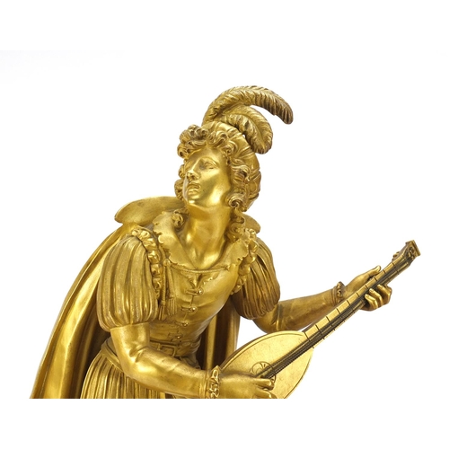 2045 - Good French Empire ormolu figural mantel clock striking on a bell by Alexandre Roussel, mounted with... 