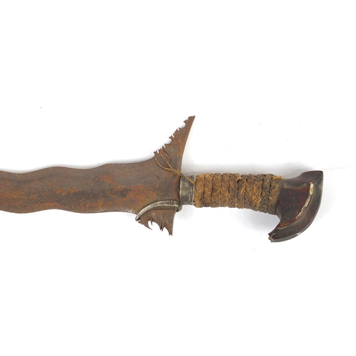 2489 - Philippines silver mounted Moro Kris with steel blade, 63.5cm in length