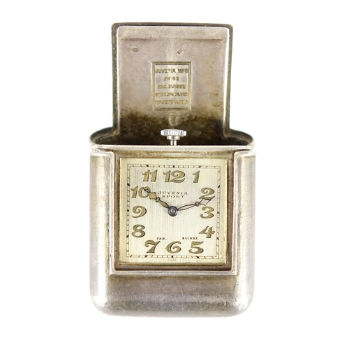 2597 - Art Deco Juvenia silver travel watch, numbered 71512, impressed marks to the case, 4.8cm in length