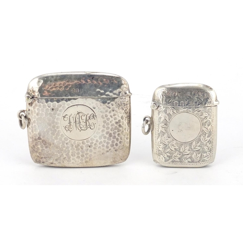 2519 - Two Edwardian silver vesta's, one with engraved decoration, Birmingham hallmarks, the largest 5.5cm ... 