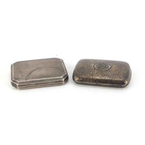 2503 - Two rectangular silver cigarette cases, one with engine turned decoration, Chester hallmarks, the la... 