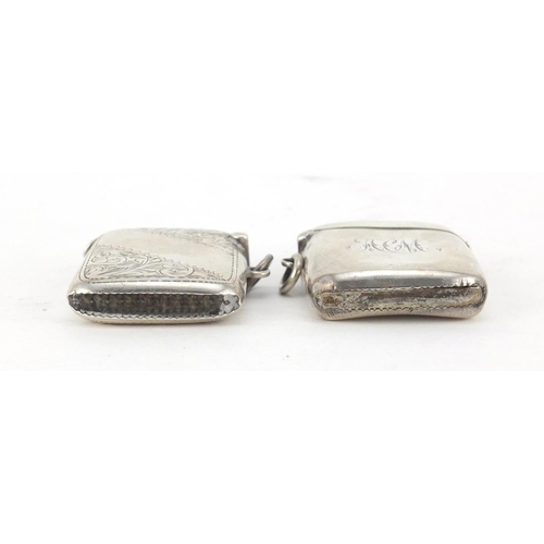 2525 - Two Edwardian silver vesta's, one with engraved decoration, Birmingham hallmarks, the largest 5cm in... 