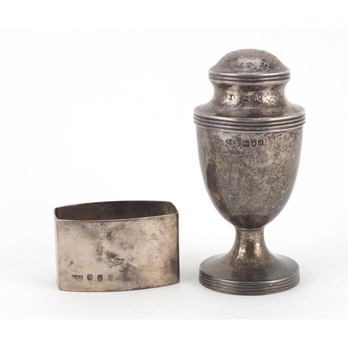 2528 - Victorian silver baluster shaped caster and a Scottish silver napkin ring, the caster London 1900, 9... 