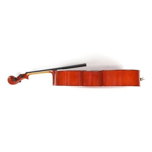 2022 - Full size cello with bow and Stagg protective travelling case, the cello back 30.5inch in length