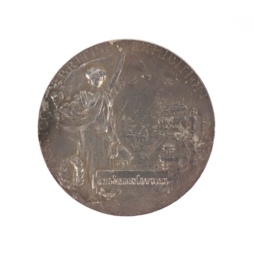 2454 - Franco British Exhibition 1908 silver medal by F Bowcher, 5cm in diameter, 62.1g