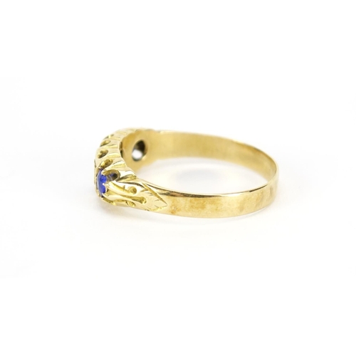2603 - Victorian 18ct gold blue stone and diamond ring, size Q, 2.9g