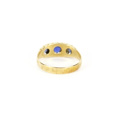 2603 - Victorian 18ct gold blue stone and diamond ring, size Q, 2.9g