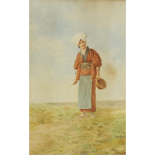 37 - J Yamamoto - Study of a plantation figure, Japanese watercolour, framed, 48.5cm x 31cm