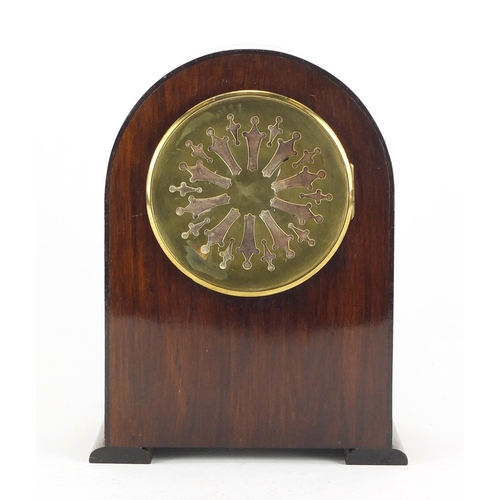 271 - Edwardian inlaid mahogany dome topped mantel clock striking on a gong with French movement, the chap... 