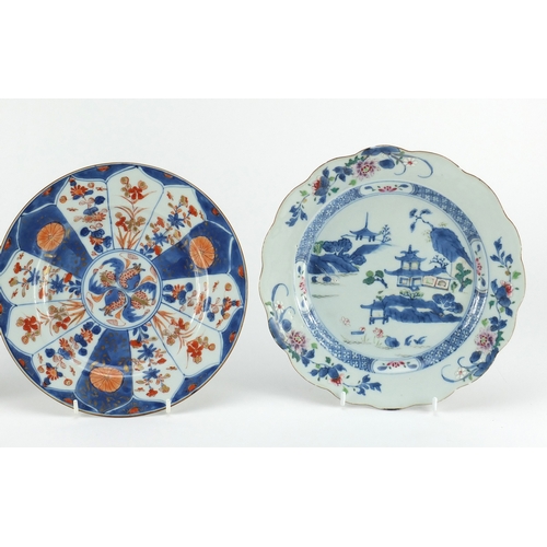 2325 - Three Chinese porcelain plates including two hand painted with river landscapes, the largest 23cm in... 