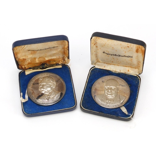2447 - Two commemorative silver medallions including Winston Spencer-Churchill, with cases