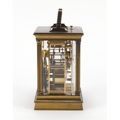 2056 - Large brass cased repeating carriage clock striking on a gong by Matthew Norman, the enamelled dial ... 