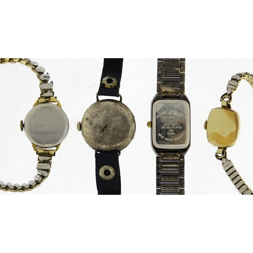 2608 - Four vintage ladies wristwatches comprising Omega, Rado, Smiths and one silver and enamel