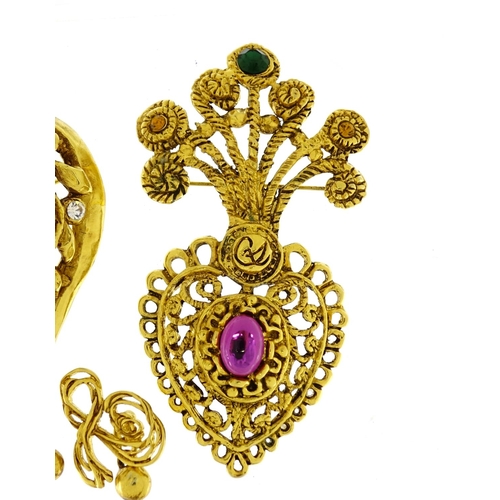 2567 - Two vintage Maurice Lacroix brooches and a pair of cufflinks, the largest 10cm in length