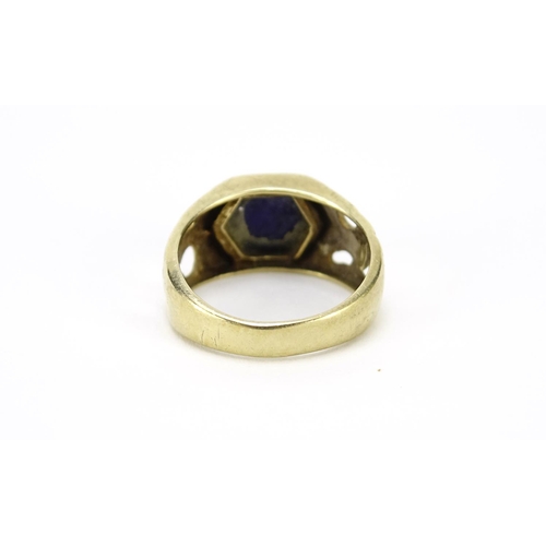 2605 - *Description amended 07-12-19* 9ct gold lapis lazuli ring, size R, 5.1g