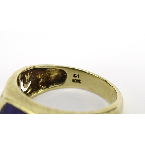 2605 - *Description amended 07-12-19* 9ct gold lapis lazuli ring, size R, 5.1g