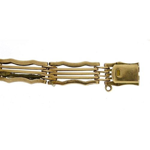 2572 - 9ct gold five row gate bracelet, 18cm in length, 15.0g
