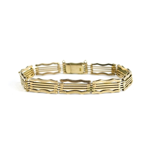 2572 - 9ct gold five row gate bracelet, 18cm in length, 15.0g