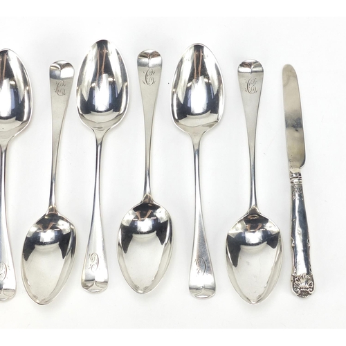 2535 - Georgian and later silver flatware comprising a pair of Georgian forks, set of six Victorian spoons ... 