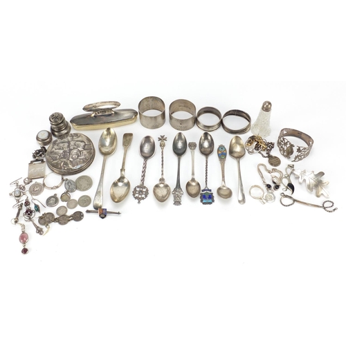 2510 - Mostly silver objects including napkin rings, bracelets and spoons, 425.0g