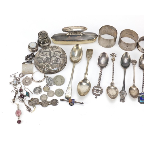 2510 - Mostly silver objects including napkin rings, bracelets and spoons, 425.0g