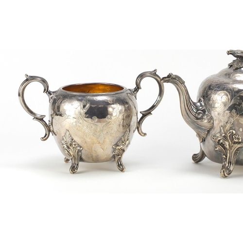 2326 - Silver plated three tea service with gilt interiors, the largest 18cm high