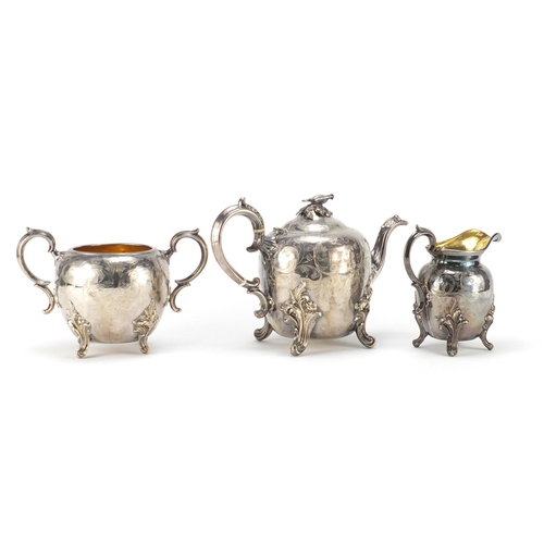 2326 - Silver plated three tea service with gilt interiors, the largest 18cm high