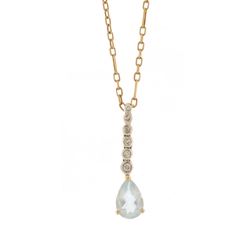 2600 - 9ct gold blue stone and diamond pendant on a 9ct gold necklace, 40cm in length, 2.6g
