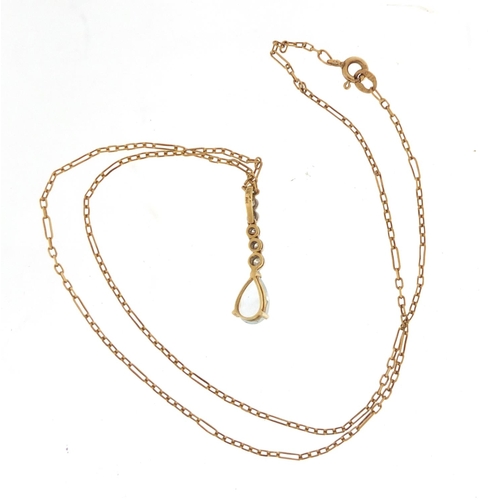 2600 - 9ct gold blue stone and diamond pendant on a 9ct gold necklace, 40cm in length, 2.6g
