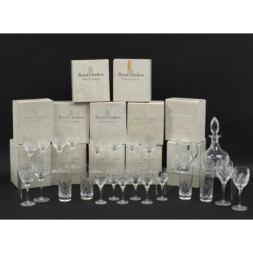 2352 - Royal Doulton crystal with boxes including glasses, decanter and jug