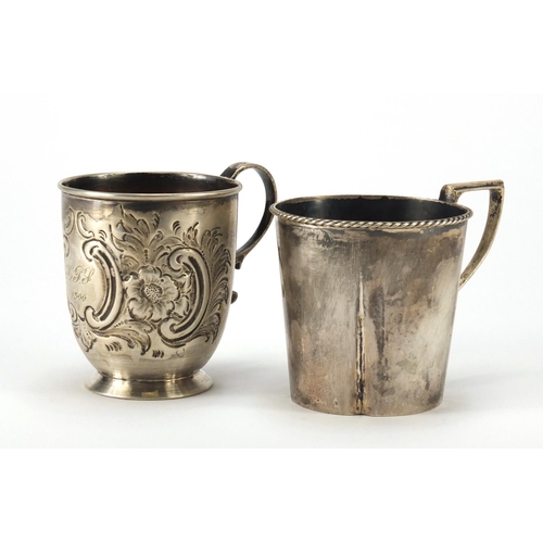 2538 - Two silver Christening tankards, Birmingham and Sheffield hallmarks, the largest 7cm high, 158.8g