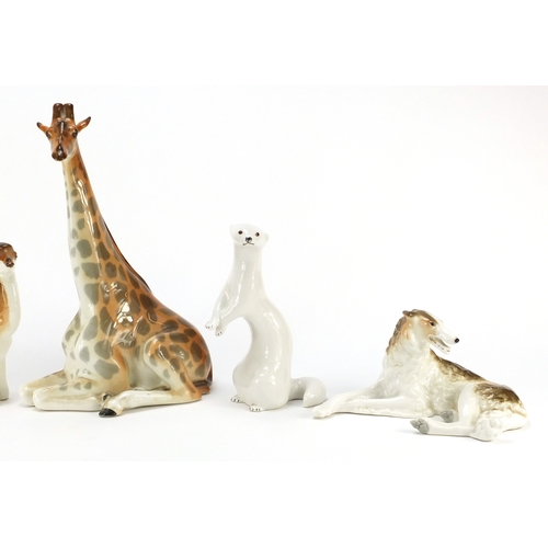 2266 - Russian china USSR animals including a giraffe, weasel and camel, the largest 30 cm high