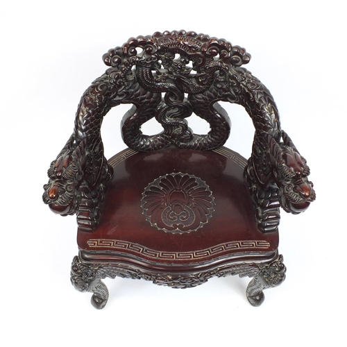 2003 - Chinese carved wood throne chair, 84cm high