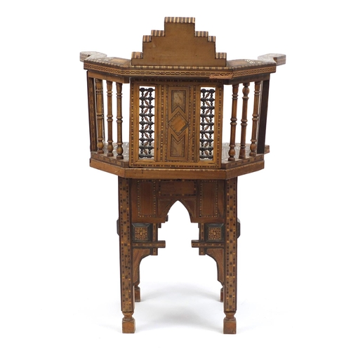 2001 - Moorish design elbow chair, with geometric parquetry inlay, probably Syrian, 88cm high