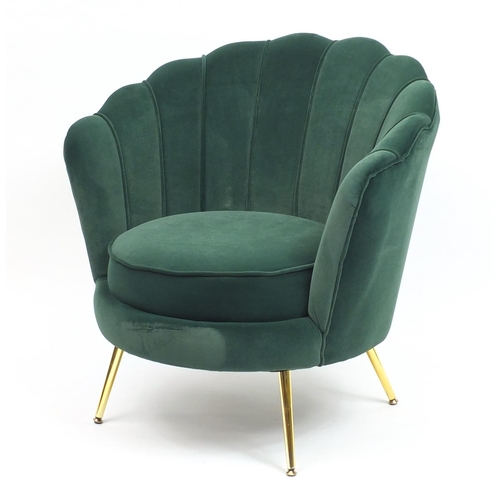 2007 - Art Deco style shell chair raised on brass legs, 85cm high