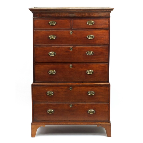 2006 - Georgian style mahogany chest on chest fitted with two short above five long graduated drawers, 165c... 