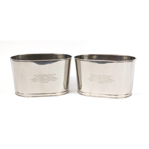 2129 - Large pair of aluminium champagne ice buckets, engraved with Napoleon Bonaparte quotes, each 44cm wi... 