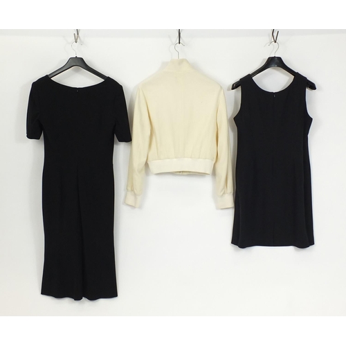 2143 - Two vintage Gino Cerutti black dresses and a Calvin Klein cashmere jacket, the dresses sizes 38 and ... 