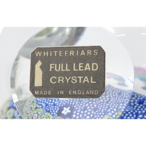 2058 - Whitefriars Christmas faceted glass paperweight, numbered 523 with paper label, 8cm in diameter