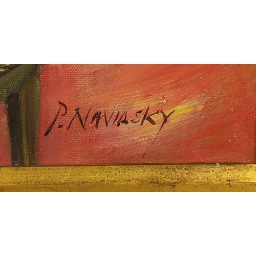 2086 - Manner of Philip Naviasky - Female in an interior, oil on board, mounted and framed, 59.5cm x 50cm