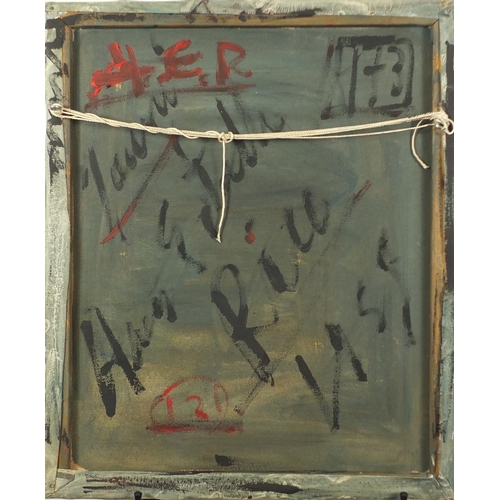 2084 - Portrait of a female, oil on canvas, bearing a signature A E Rice, unframed, 61cm x 51cm