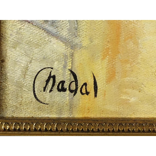 2491 - Continental beach scene, oil on board, bearing a signature Nadal, framed, 49cm x 35cm