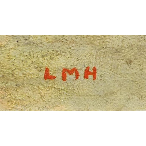 2233 - Venetian town scene, oil on board, bearing a monogram LMH, 50.5cm x 37.5cm