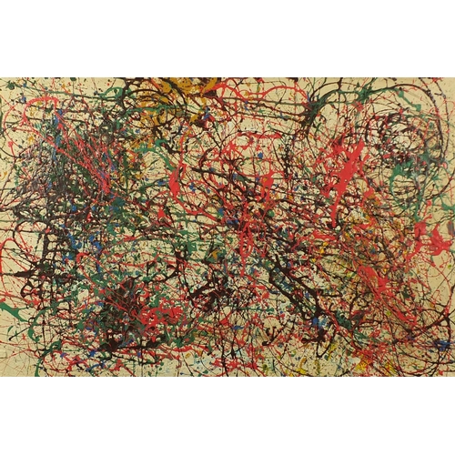 2164 - After Jackson Pollock - Abstract composition, oil on canvas, framed, 91cm x 59.5cm
